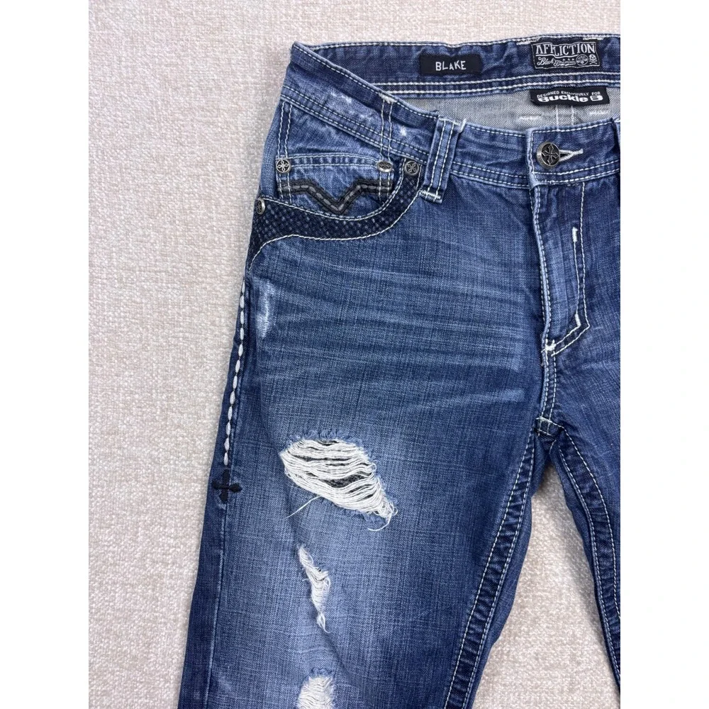 Affliction Black Premium Blake Distressed Jeans Mens 30 Buckle Exclusive Blue